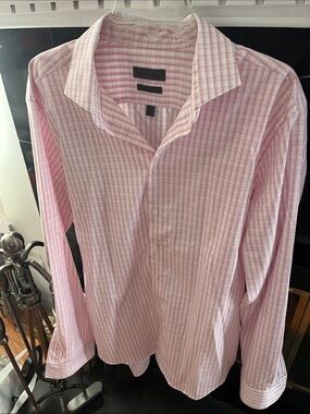 Calvin Klein Long-Sleeve Pink white Checked Dress Shirt size 17 36/37